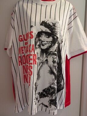 Guns N Roses W Metallica Graphic Pinstripe Tee with Red Accent. Xl.
